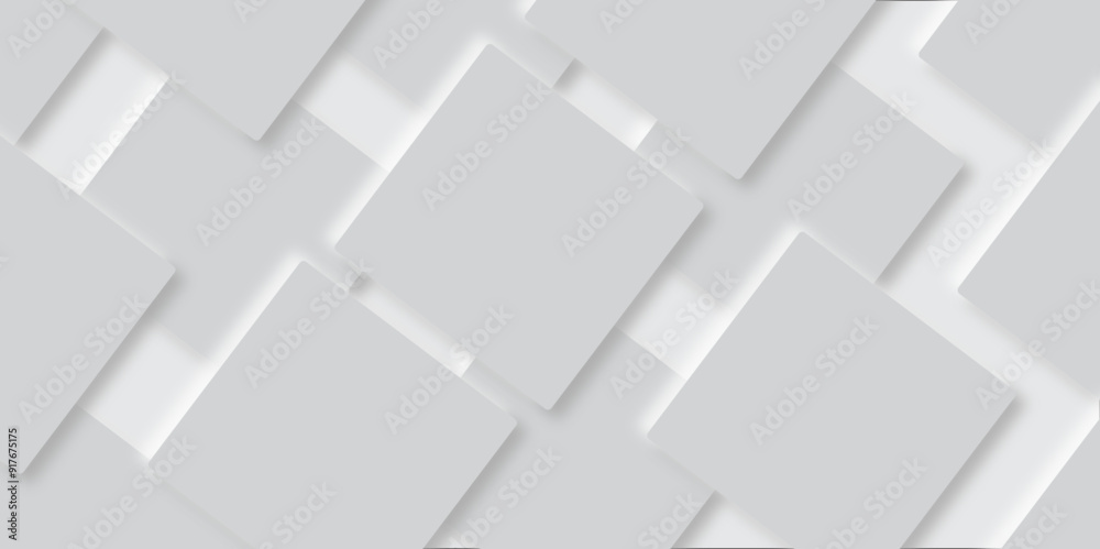 Abstract grey square shape with futuristic concept Embossed papercut background with neomorphism Abstract blurred background with Geometric light & white Space design concept. Abstract grey square shape with futuristic concept Embossed papercut background with neomorphism Abstract blurred background with Geometric light & white Space design concept.