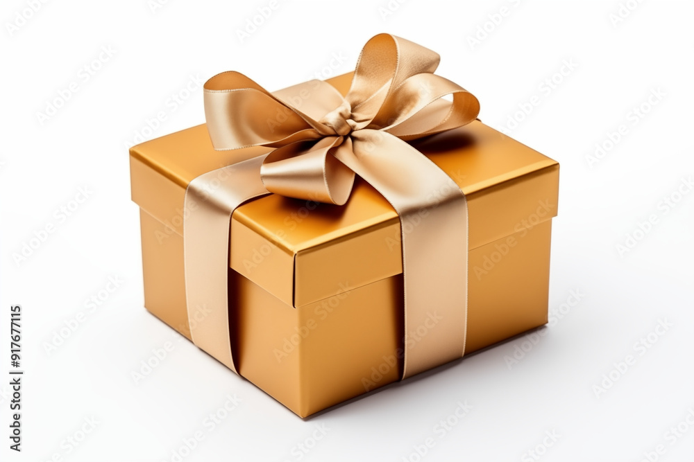 Obraz premium baby gold color Gift box with blank label for mockup on a white isolated background