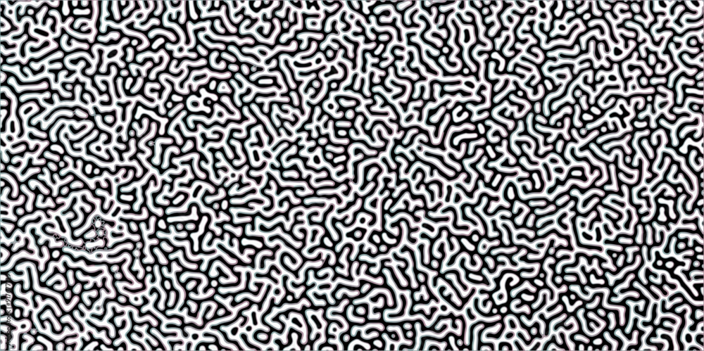 Fototapeta premium Abstract Turing organic wallpaper with background. Turing reaction diffusion monochrome seamless pattern with chaotic motion. Natural seamless line pattern