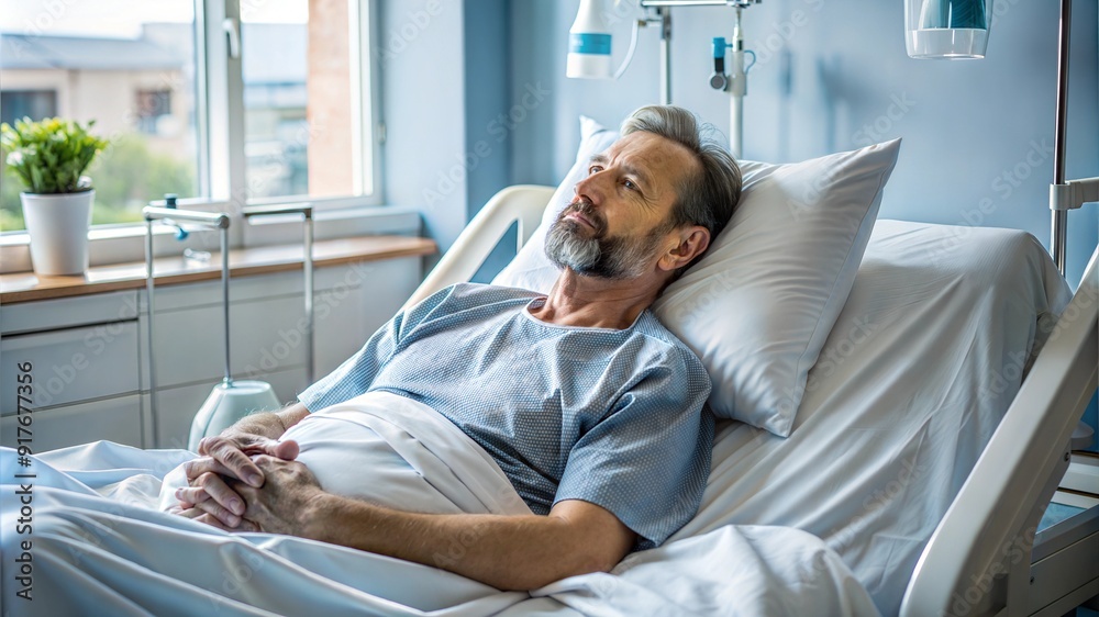 Smiling old man laying hospital bed recovery healthcare healing good health treatment successful Smiling old man laying hospital bed recovery healthcare healing good health treatment successful