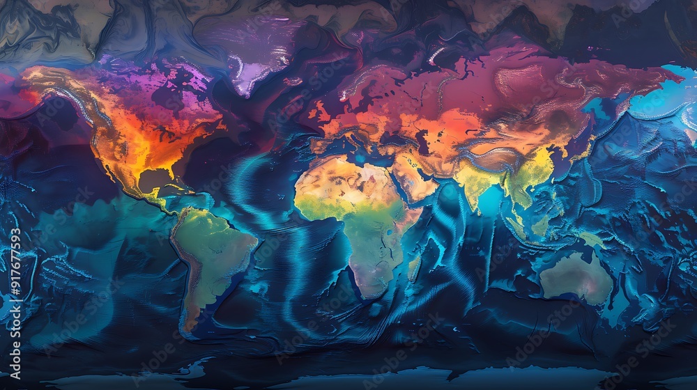 Fototapeta premium An enticing snapshot of Google Earth's time zone feature, visually representing the world's time divisions with vivid colors and clear boundaries in high-definition