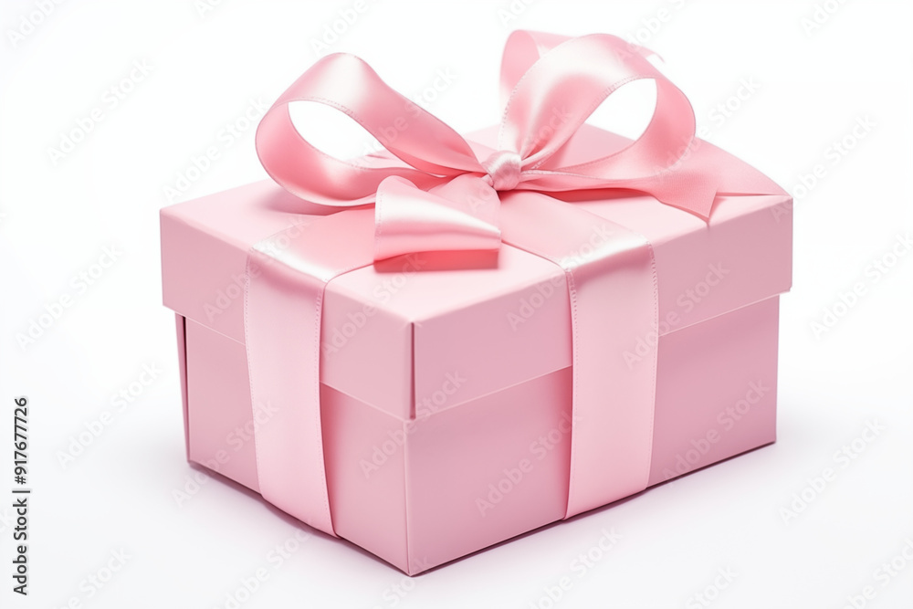 Fototapeta premium baby pink color Gift box with blank label for mockup on a white isolated background