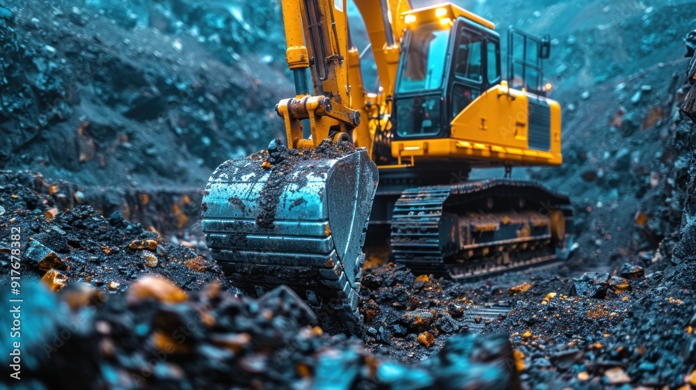 Yellow Excavator Working in a Mine Yellow Excavator Working in a Mine