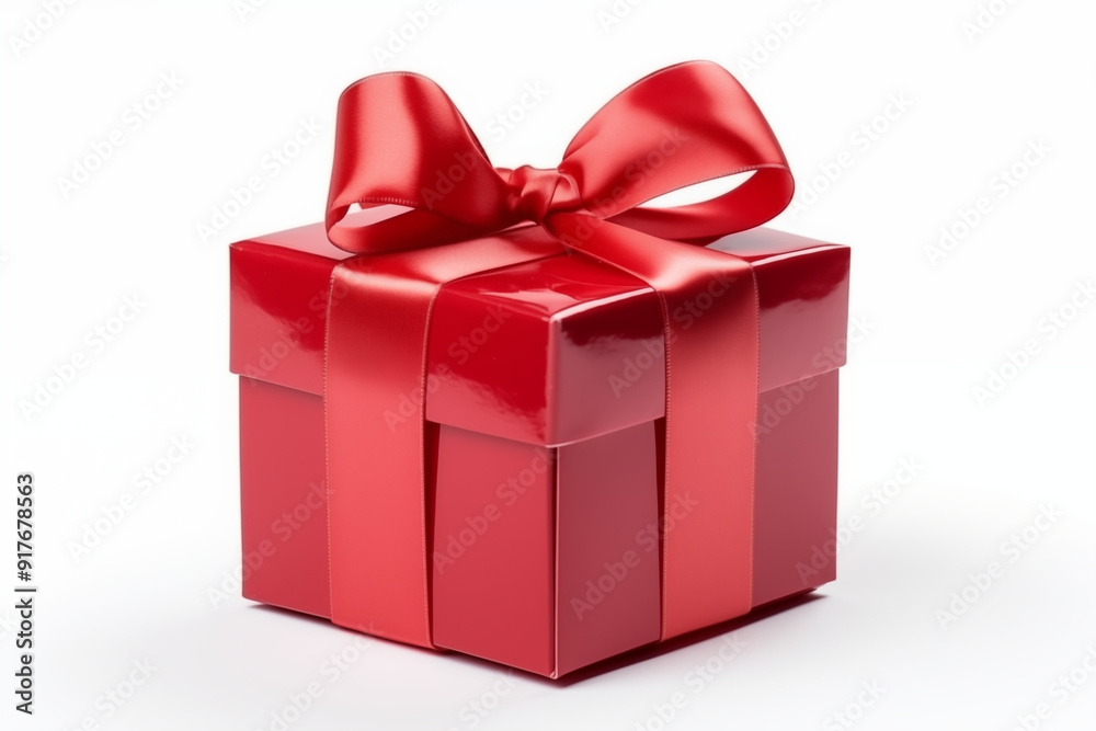 Obraz premium baby red color Gift box with blank label for mockup on a white isolated background