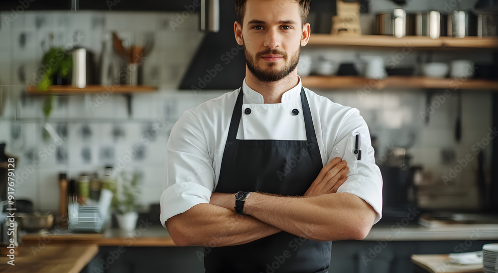Handsome Male Chef in Black Apron Handsome Male Chef in Black Apron