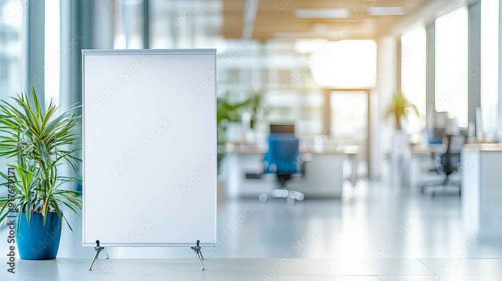 Modern office space with blank whiteboard, plants, and natural light. Ideal for business presentations, meetings, and collaborative work. Modern office space with blank whiteboard, plants, and natural light. Ideal for business presentations, meetings, and collaborative work.