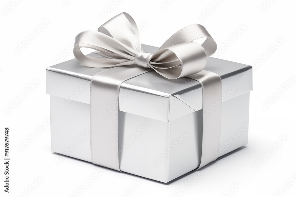 baby silver colour Gift box with the blank label for mockup on a white isolated background baby silver colour Gift box with the blank label for mockup on a white isolated background