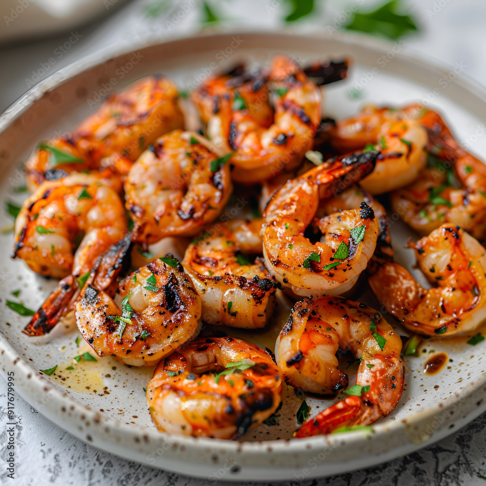 Grilled shrimp on a plate ,generative ai Grilled shrimp on a plate ,generative ai