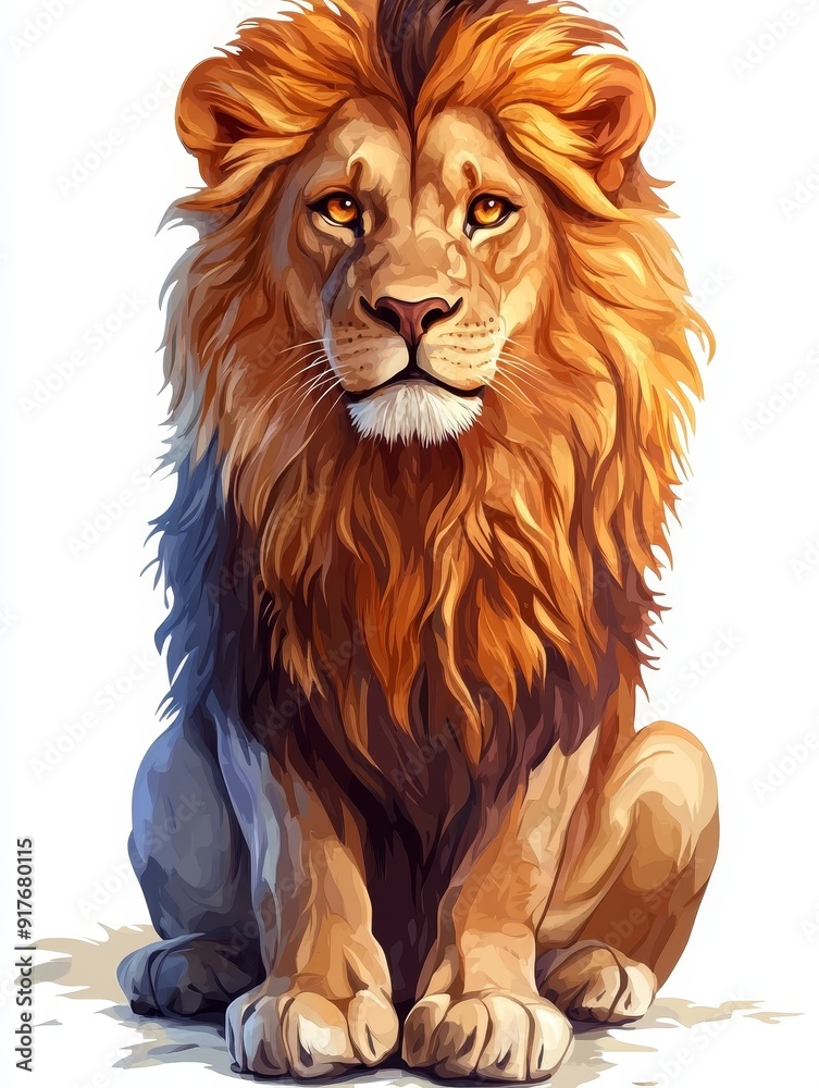 Obraz premium Majestic Lion with Orange Mane, Sitting and Staring