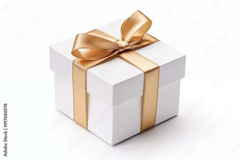 Obraz premium Gift box with a blank label for mockup on a white isolated background