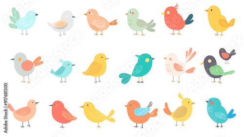 優しい色合いの鳥のアイコン集 - ナチュラルデザインにぴったりの素材セット