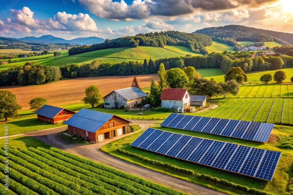 A large field with a lot of solar panels and a house in the middle A large field with a lot of solar panels and a house in the middle