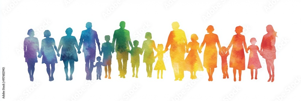 Diverse Family Silhouettes in Colorful Unity Diverse Family Silhouettes in Colorful Unity