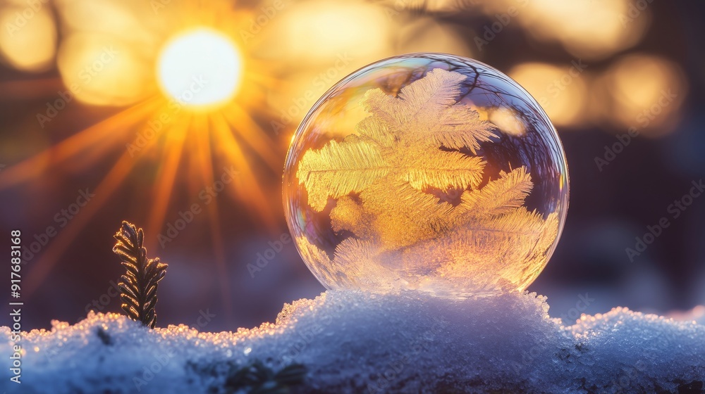 Captivating Moment: Frosted Bubble in Winter Sunlight Captivating Moment: Frosted Bubble in Winter Sunlight