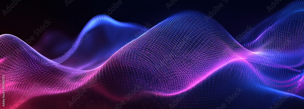Abstract Wavy Mesh with Purple and Blue Lights