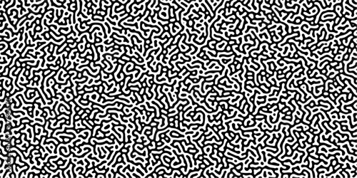 Turing reaction diffusion monochrome seamless pattern with chaotic motion. Linear design with biological shapes. Organic lines in Memphis. abstract truing organic wallpaper background.