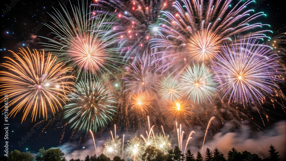 From below shot of wonderful vivid fireworks exploding on background of black night sky
From below shot of wonderful vivid fireworks exploding on background of black night sky