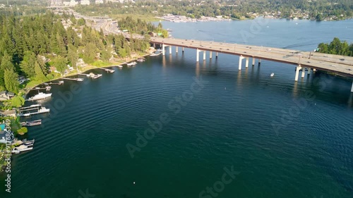 Wallpaper Mural Time-lapse of Boat Moving Under I-90 Bridge on Lake Washington in Seattle Area Torontodigital.ca
