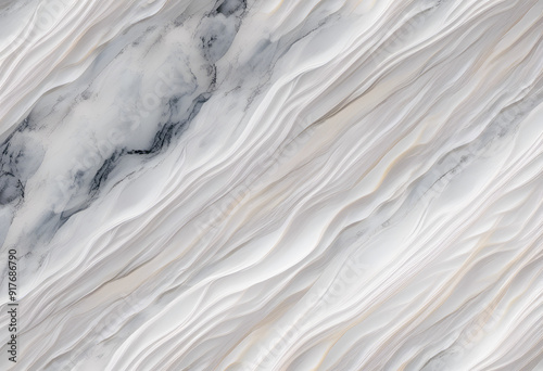 A close-up view of a textured marble surface featuring flowing patterns in shades of white, gray, and cream. The smooth, wavy lines create a sense of depth and elegance, ideal for backgrounds.