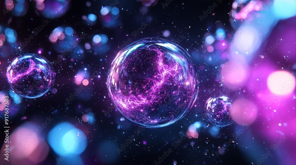 A stunning visualization of cosmic bubbles filled with vibrant colors and glowing effects, perfect for a sci-fi or abstract theme. A stunning visualization of cosmic bubbles filled with vibrant colors and glowing effects, perfect for a sci-fi or abstract theme.