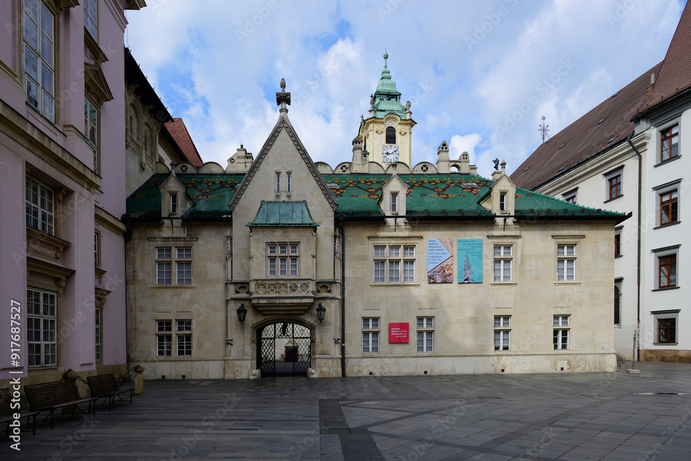 Naklejka premium Bratislava, Slovakia - May 25 2024: Pawera House or Pawerov Dom of the Bratislava Old City Hall Stara Radnica with Museum