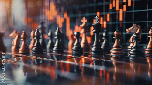 Wallpaper Mural Strategic Chess Pieces on a Digital Board with Financial Market, Forex Market, and Stock market Charts in the Background:  Strategy, Investment, and Technology Torontodigital.ca