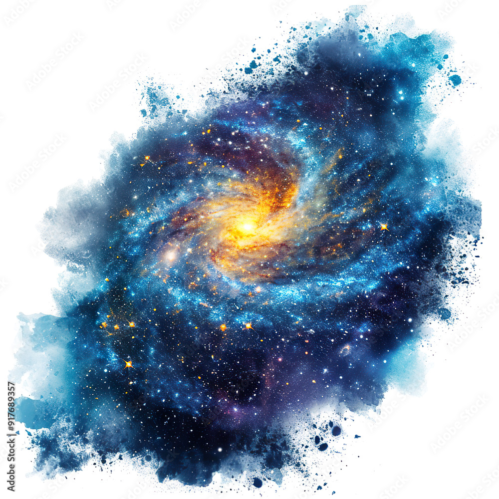 Fototapeta premium Watercolor Galaxy with Bright Stars and a Swirling Core