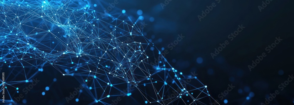 Abstract Blue Network of Interconnected Glowing Points