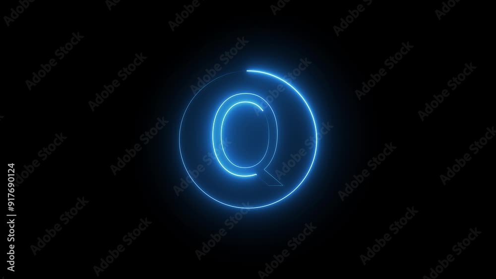 Bright Neon Letter Animation, Blue Neon Alphabet Symbol on Black Background. Bright Neon Letter Animation, Blue Neon Alphabet Symbol on Black Background.