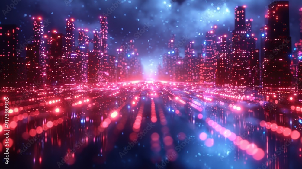 Obraz premium Neon Cityscape with Futuristic Glow. Generate AI image