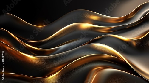 Abstract golden and black wavy pattern.
