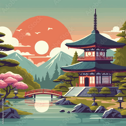 japanese temple in spring