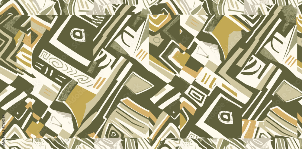 Fototapeta premium Abstract geometric pattern with shades of green and brown on a white background.