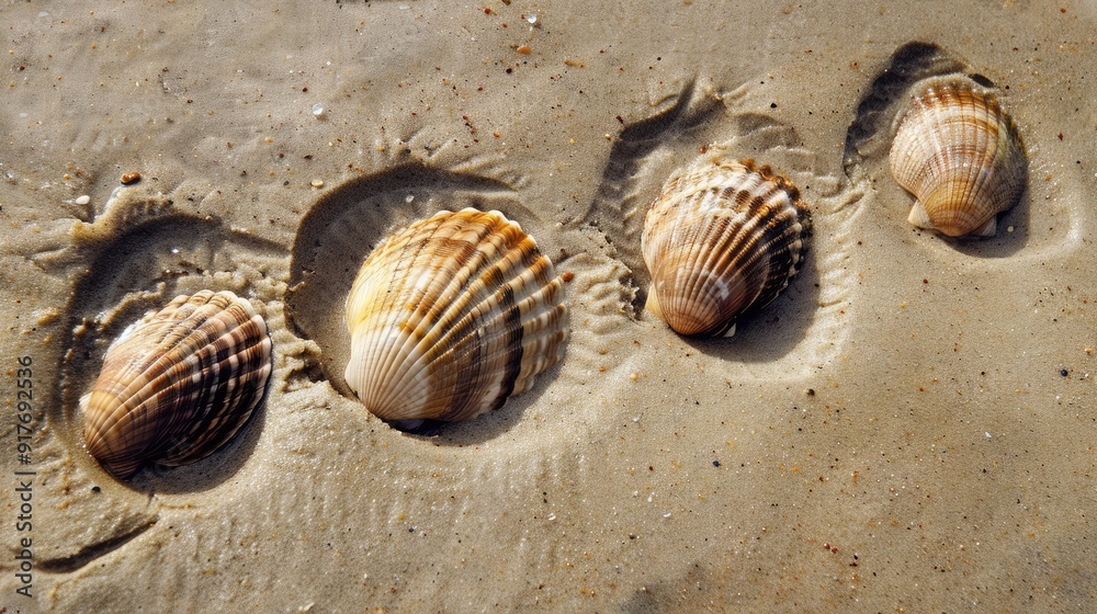 Seashell imprints on summer beach sand Seashell imprints on summer beach sand