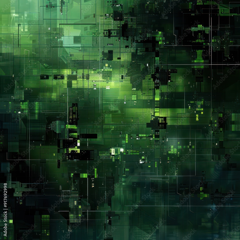 16. Cyber grid, abstract patterns, green and black hues 16. Cyber grid, abstract patterns, green and black hues