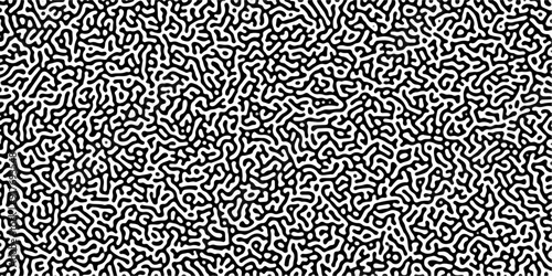 Turing reaction diffusion monochrome seamless pattern with chaotic motion. Linear design with biological shapes. Organic lines in Memphis. abstract truing organic wallpaper background.	
