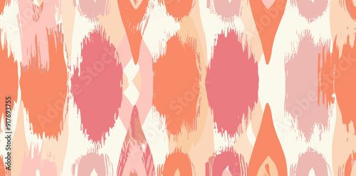 Abstract seamless pattern with brushstrokes in pink and orange shades.  Perfect for textile, wallpaper, and surface design.