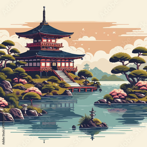 japanese temple in spring