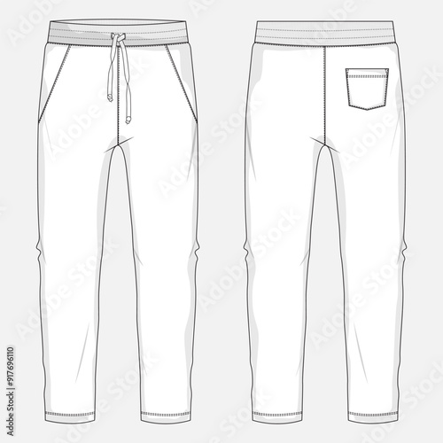 Fleece fabric Jogger Sweatpants technical drawing fashion flat sketch vector illustration template front and back views