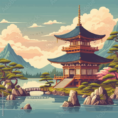 japanese temple in spring