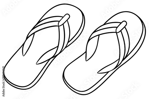 Flip-flops line art vector, shoe outline vector illustration