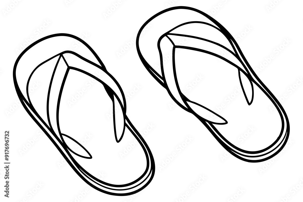 Flip-flops line art vector, shoe outline vector illustration Flip-flops line art vector, shoe outline vector illustration