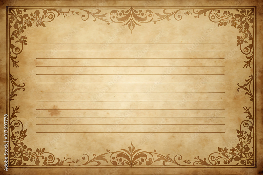 Obraz premium The classic stationery features an elegant, aged paper background with a subtle texture, faint lines, and decorative borders, reminiscent of antique stationery.