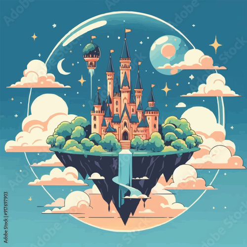 Free vector Imagine a floating castle in the sky