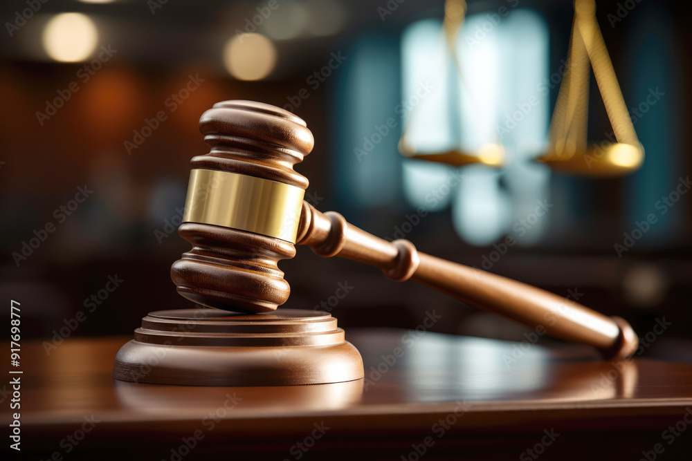 generated Illustration Judgment gavel hammer in court courtroom