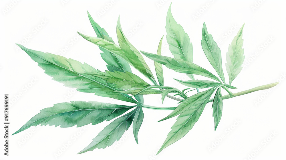 A green branch of Cannabis isolate on white background A green branch of Cannabis isolate on white background