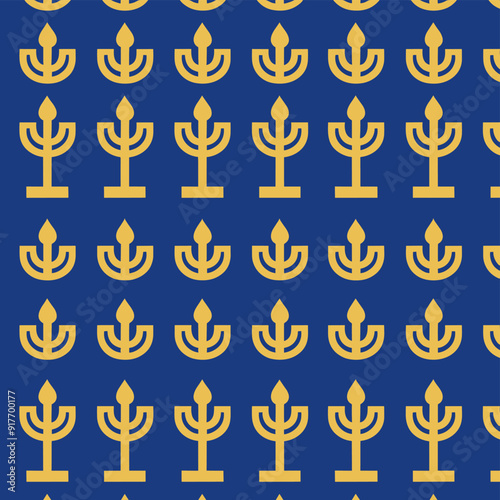 A seamless pattern of golden menorah symbols on a deep blue background. This pattern is perfect for adding a touch of Jewish heritage to your projects.
