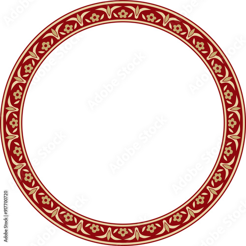 Vector gold with red round Turkish ornament. Ottoman circle, ring, frame.