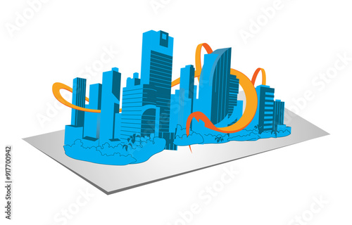 Drawing a City vector illustration