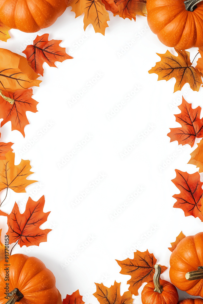 Autumn Flat Lay with Pumpkins and Leaves on White Background Autumn Flat Lay with Pumpkins and Leaves on White Background